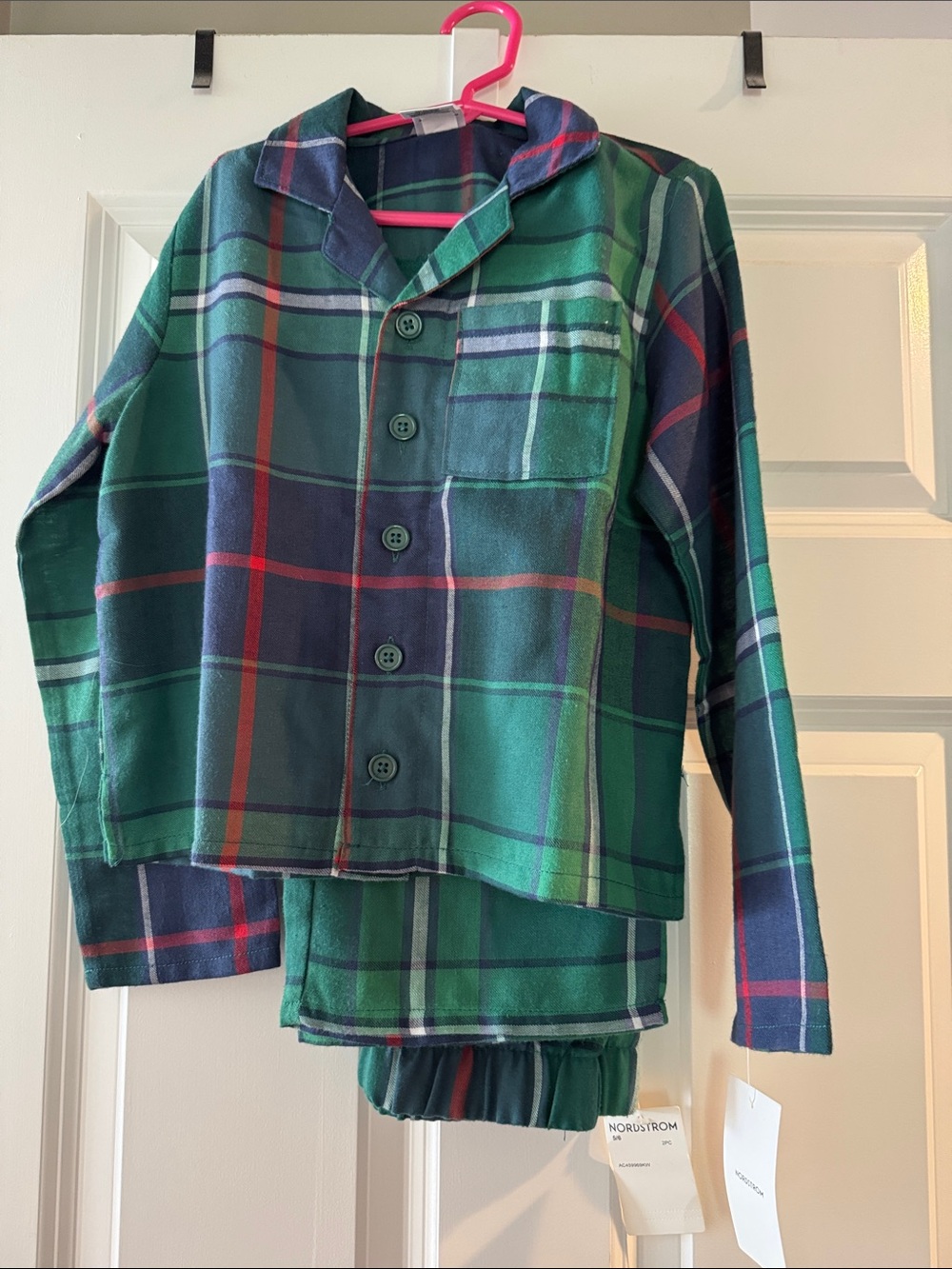 Nordstrom Green Navy Plaid Kids Pajama Set